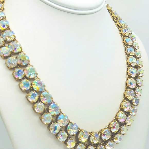 J. Crew Double Strand Crystal Aurora Borealis AB Necklace - Picture 2 of 5